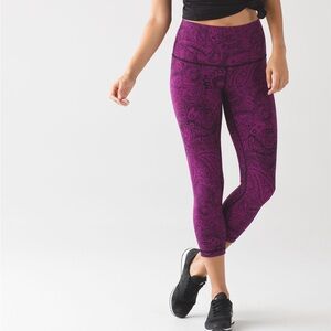 Lululemon Wunder Under Crop Fuchsia Paisley Leggings
